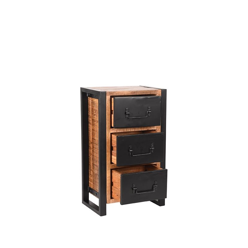 Ladekast Brussels 45x30x75 cm Rough Mangohout | Zwart Metaal
