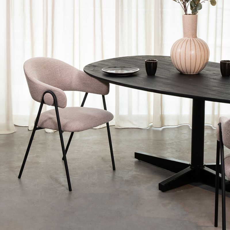 Eetkamerstoel Lowen 58x60x84 cm Naturel Boucle | Zwart Metaal