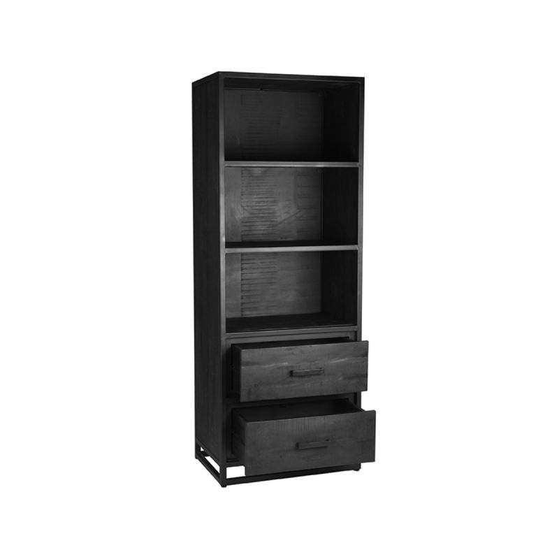 Boekenkast Chili 70x45x185 cm Zwart Mangohout | Zwart Metaal