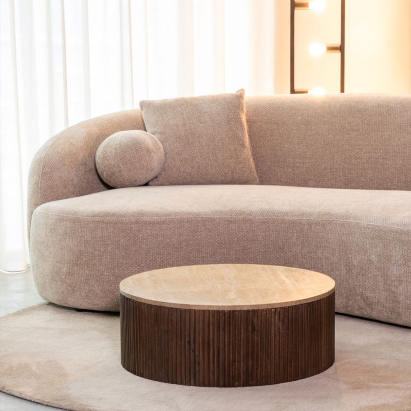 Salontafel Ribble 70x70x25 cm Travertin | Espresso Mangohout