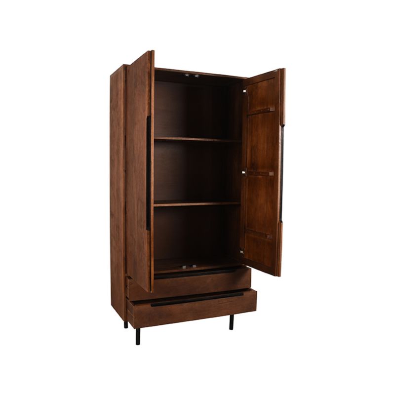 Hoge Kast Rio 2-Deurs 100x40x200 cm Espresso Mangohout | Zwart Metaal