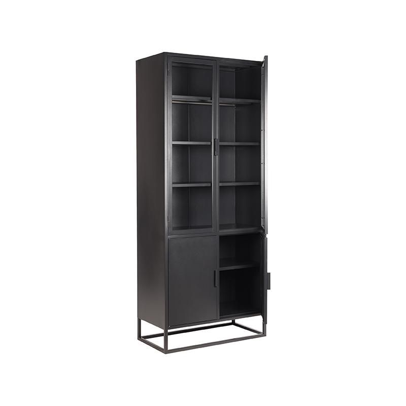 Hoge Vitrinekast Level 80x40x190 cm Zwart Metaal | Glas