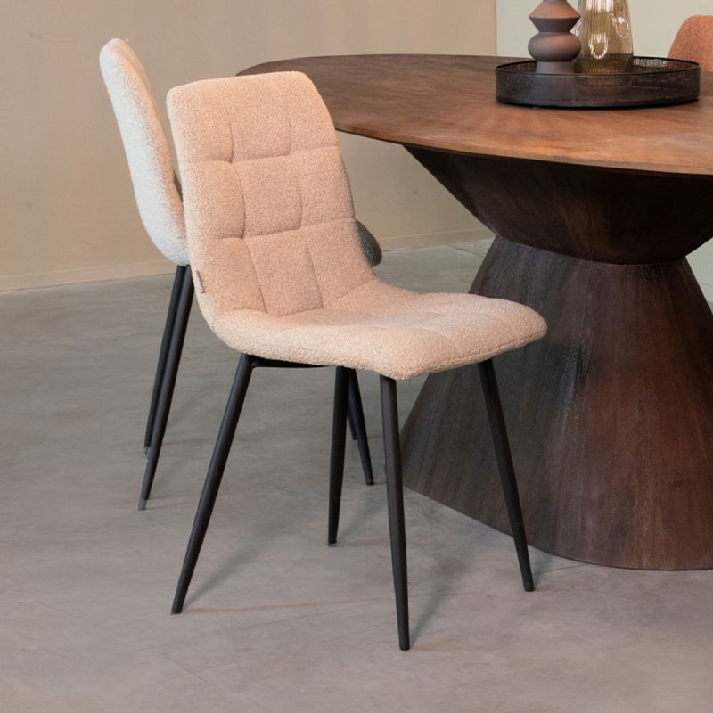 Eetkamerstoel Juul 54x45x89 cm Zand Boucle | Zwart Metaal