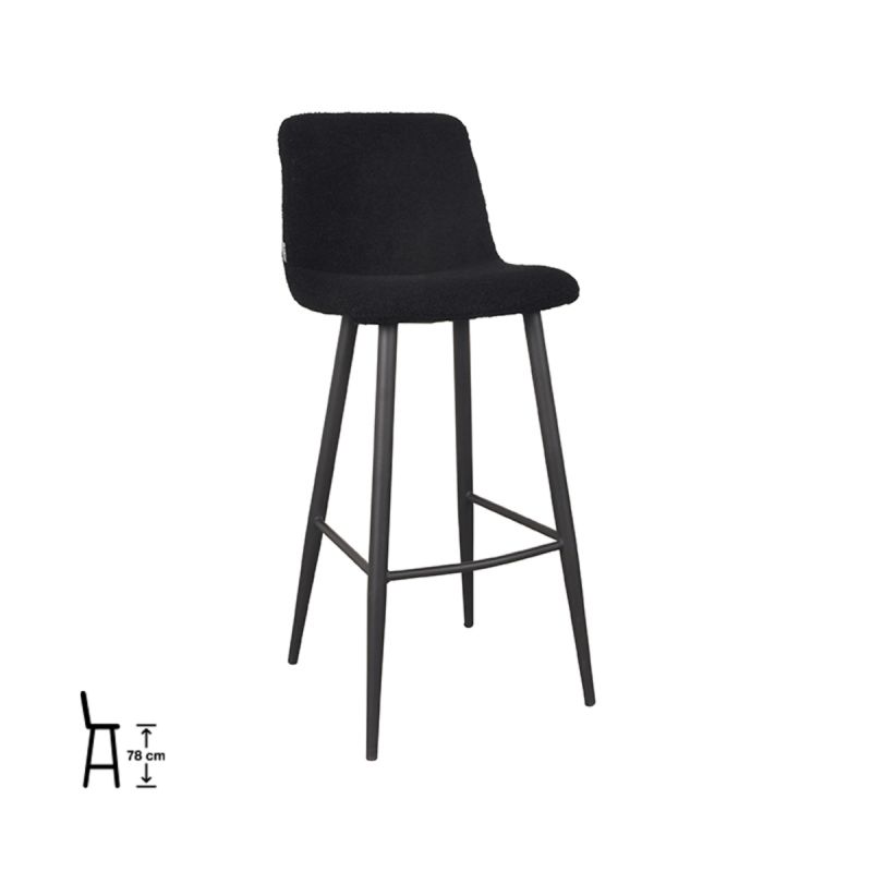Barkruk Jep 42x46x105 cm Zwart Teddy | Zwart Metaal