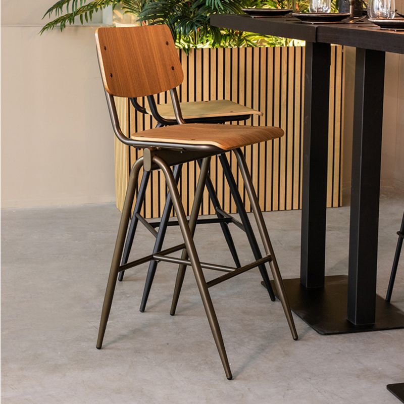 Barkruk Solid 49x58x109 cm Walnoot Hout | Antiekgoud Metaal