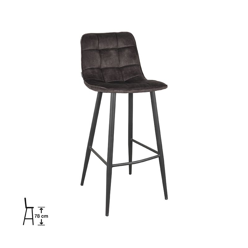 Barkruk Jelt 45x48x107 cm Antraciet Velours | Zwart Metaal