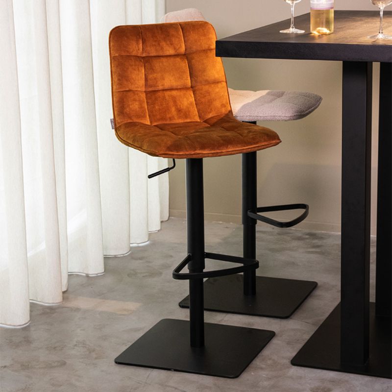 Barkruk Juul 45x56x88-113 cm Oker Velours | Zwart Metaal