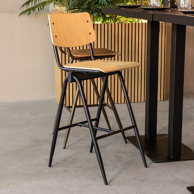 Barkruk Solid 49x58x109 cm Naturel Hout | Zwart Metaal