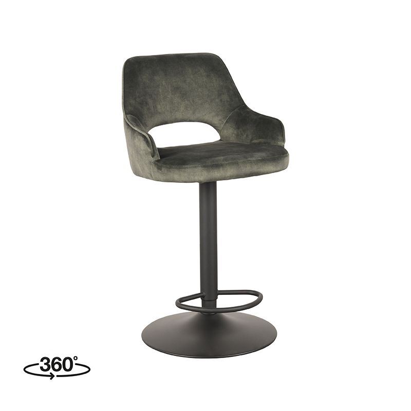 Barkruk Fer 50x52x90-110 cm Hunter Velours | Zwart Metaal