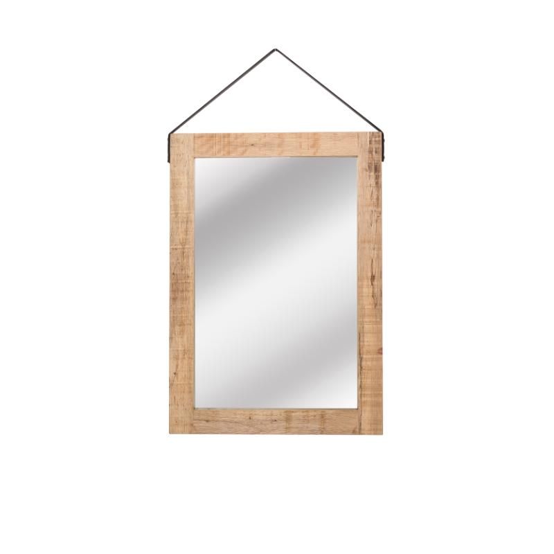 Spiegel 60x2x85 cm| L Naturel Mangohout | Cognac Leder