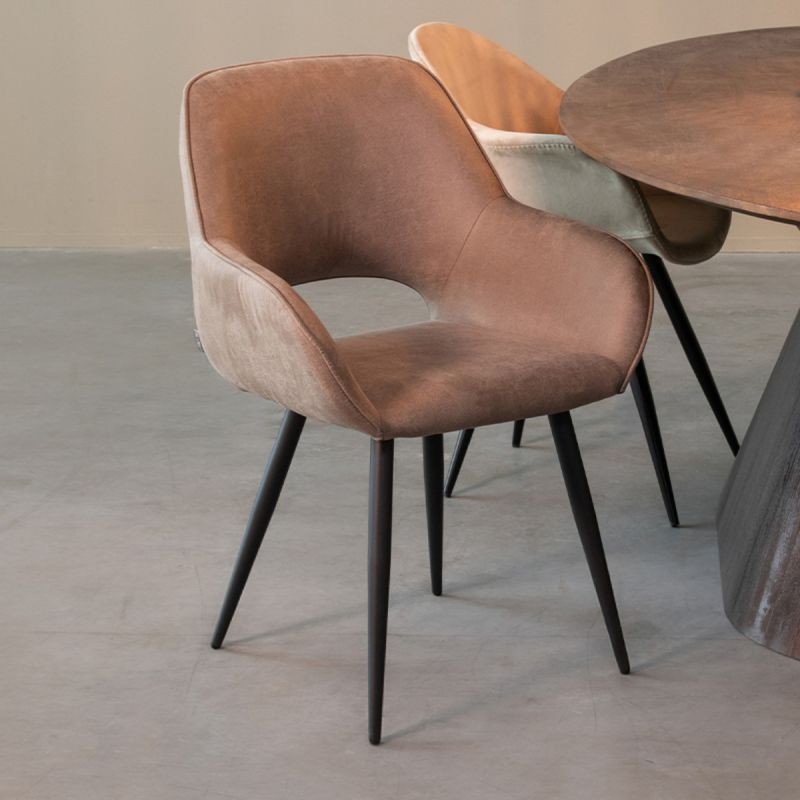 Eetkamerstoel Fer 58x57x87 cm Taupe Micro Suede | Zwart Metaal