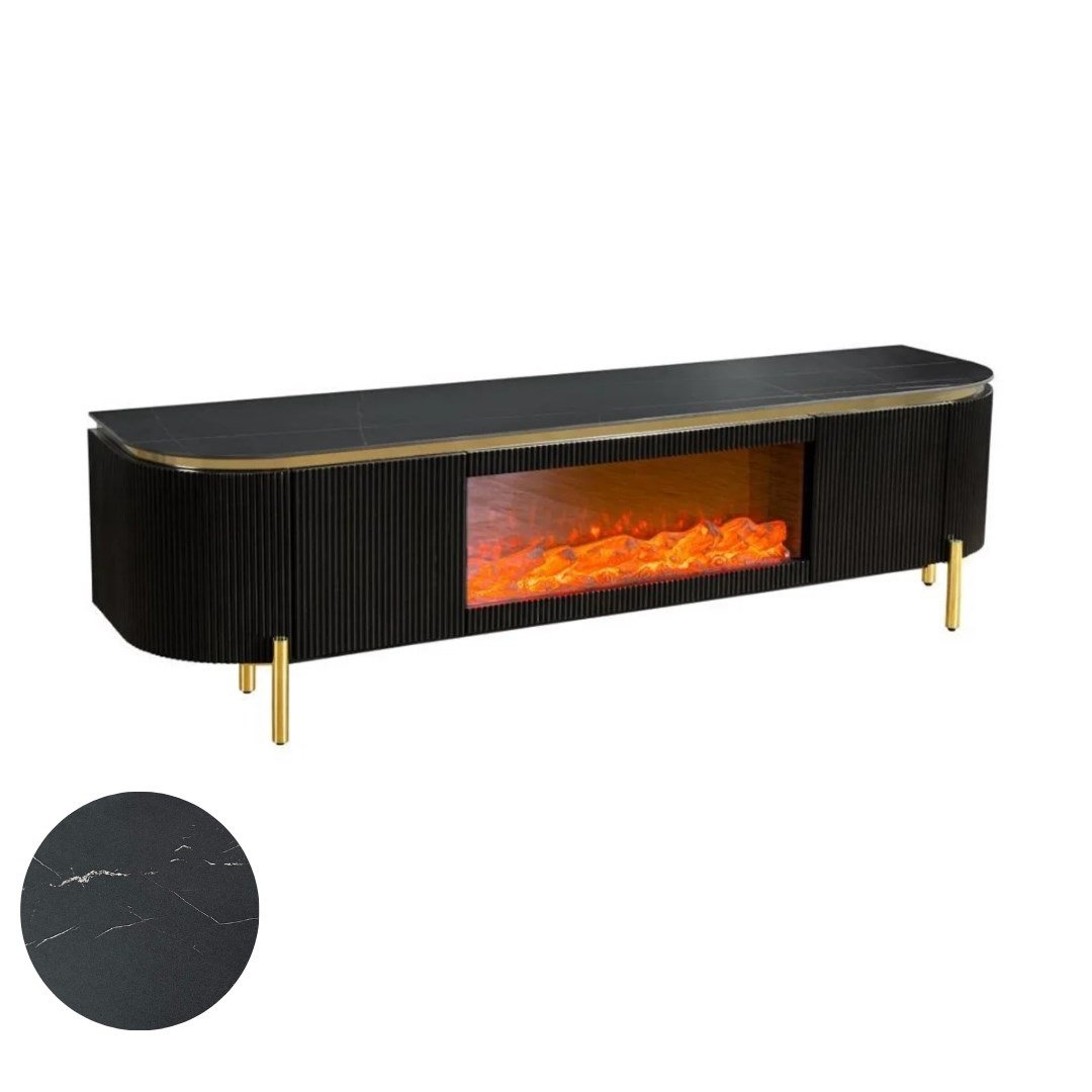 QUA TT BLACK/GOLD FIREPLACE 200X50X55 WHITE/GREY CERAMIC