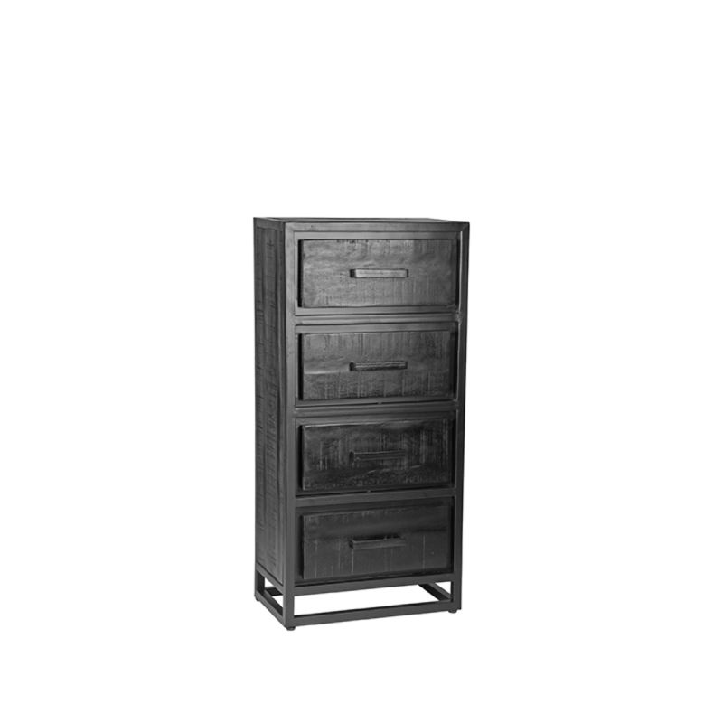 Ladekast Chili 50x30x105 cm Zwart Mangohout | Zwart Metaal