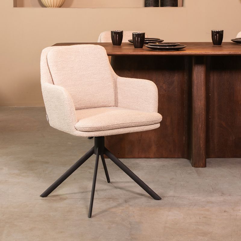 Eetkamerstoel Joy 58x63x83 cm Naturel Boucle | Zwart Metaal