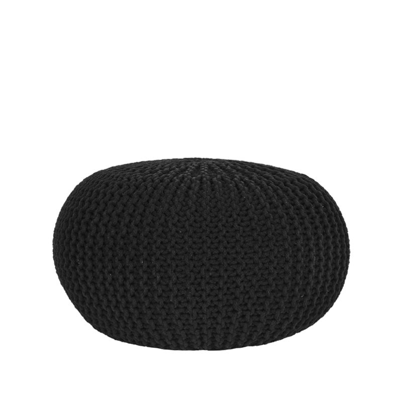 Poef Gebreid 70x70x35 cm| L Zwart Katoen
