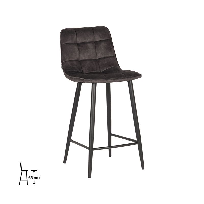Barkruk Jelt 42x46x92 cm Antraciet Velours | Zwart Metaal