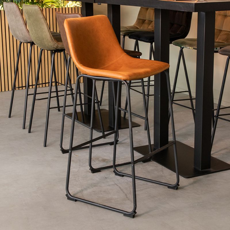 Barkruk Risto 47x56x102 cm Cognac Kunstleder | Zwart Metaal