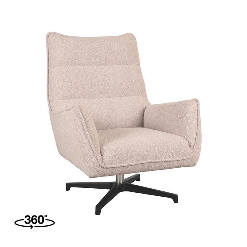 Draaifauteuil Rodia 80x90x102 cm Naturel Boucle | Zwart Metaal