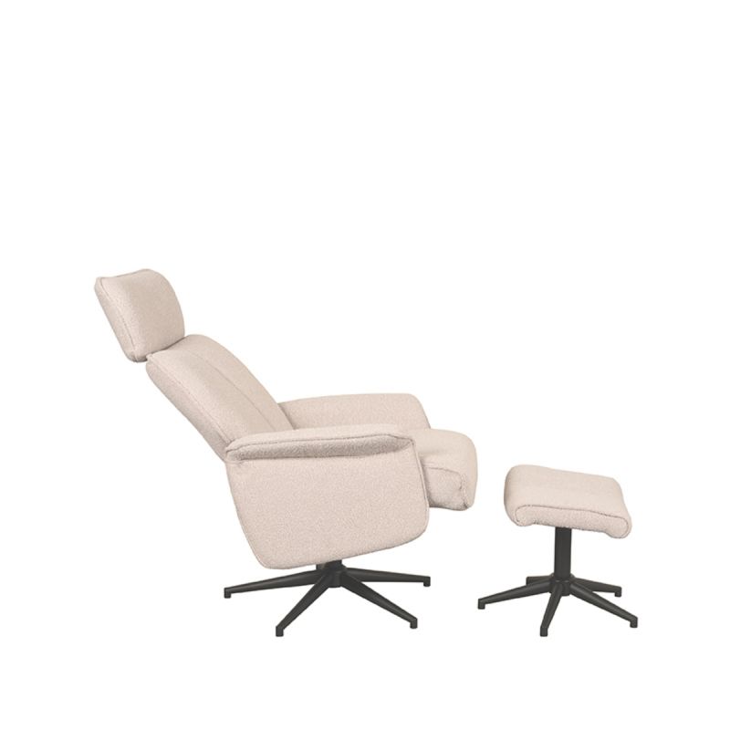 Relaxfauteuil Verdal + Hocker 77x79x109 cm Naturel Boucle | Zwart Metaal