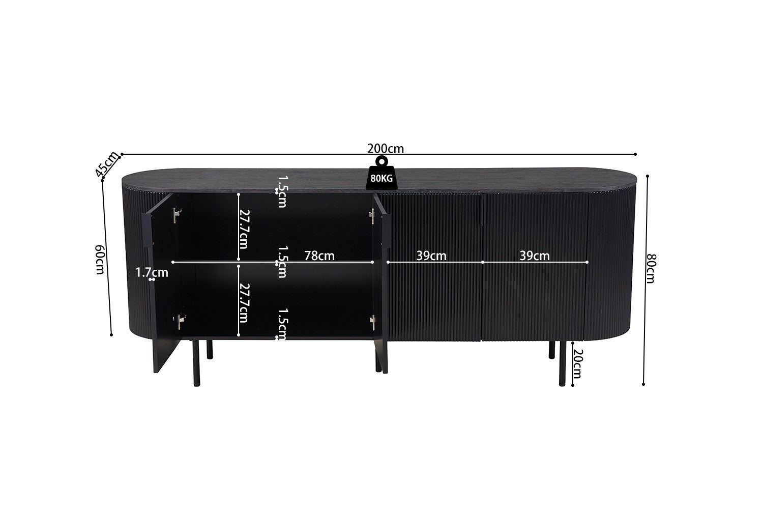 Dressoir costa 200 cm Decor Donkerbruin