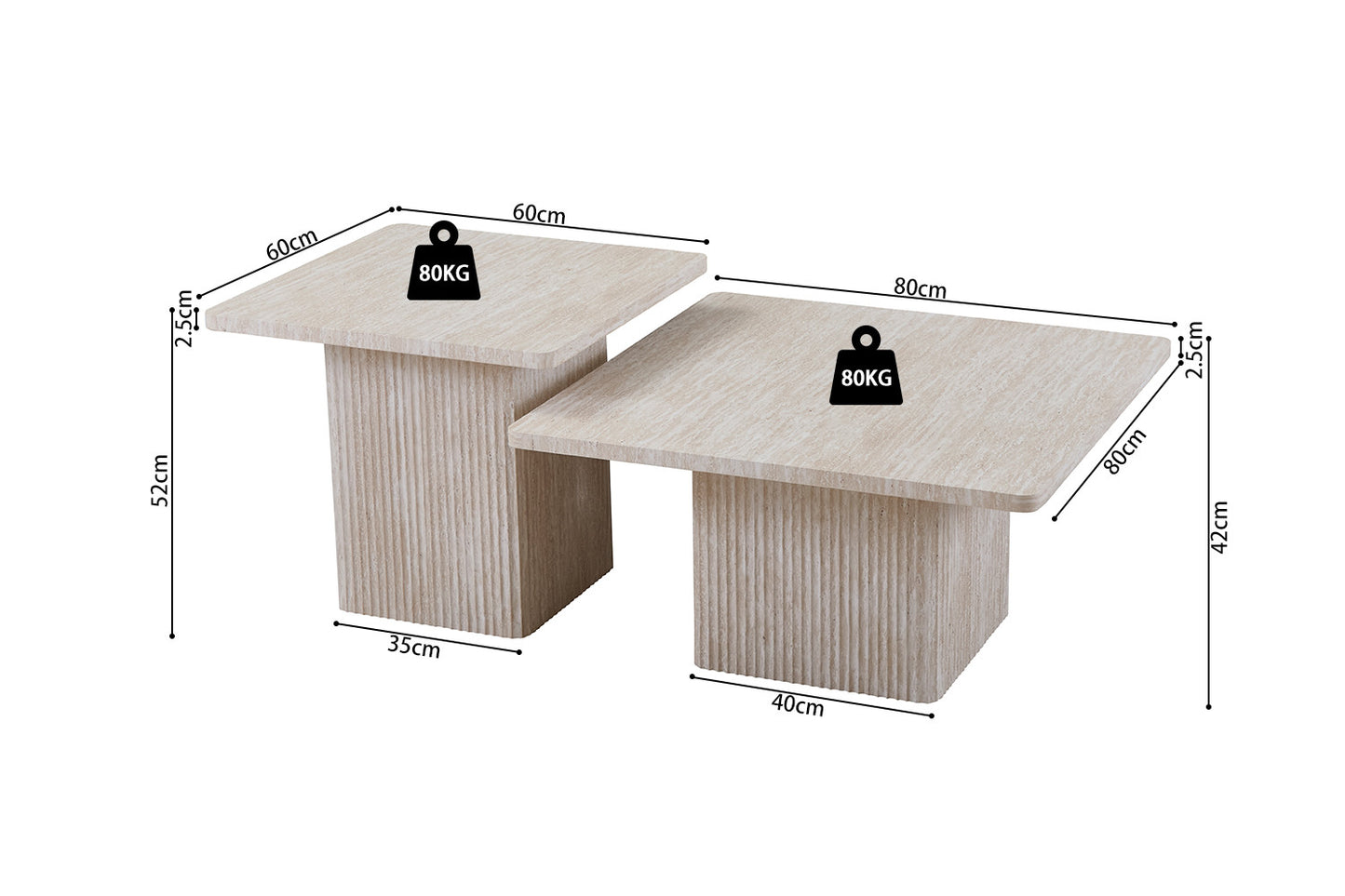 Set van 2 Salontafels tona Decor travertin Beige