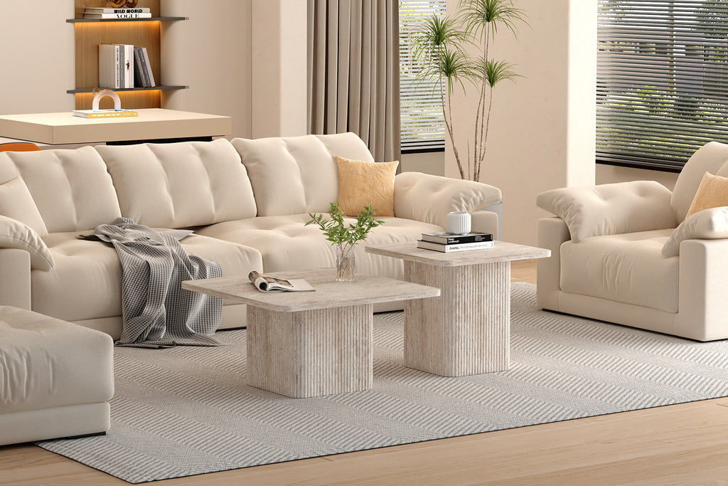 Set van 2 Salontafels tona Decor travertin Beige