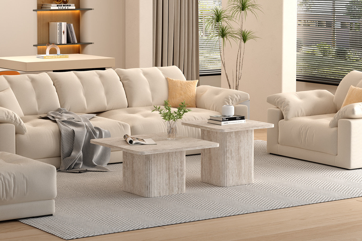 Set van 2 Salontafels tona Decor travertin Beige