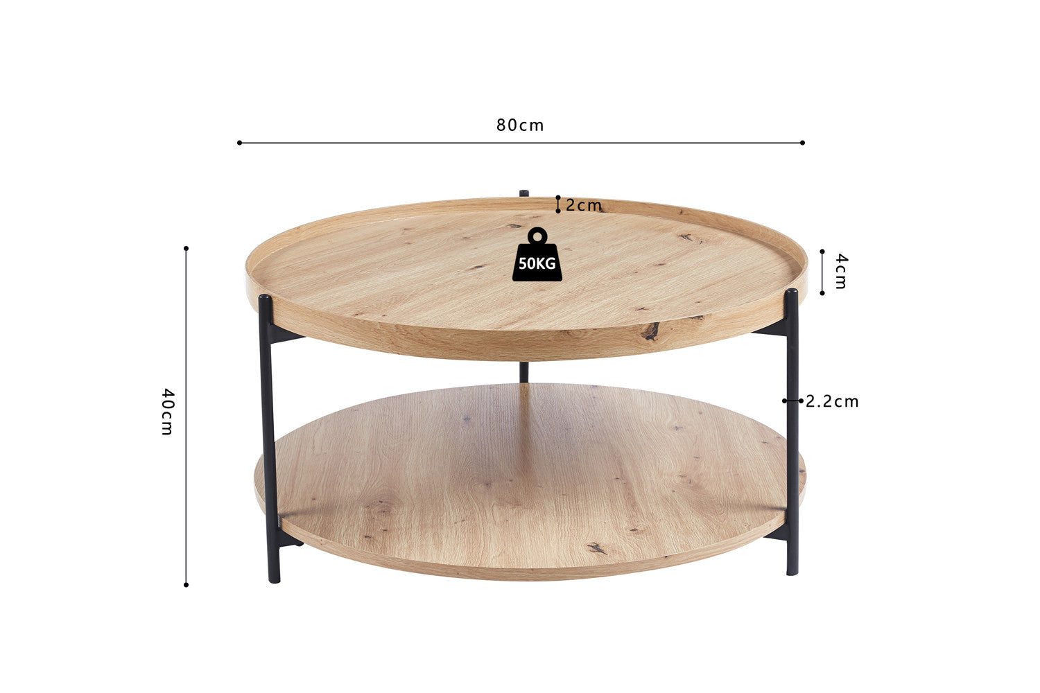 Salontafel melvon 80 cm Decor Oude eik