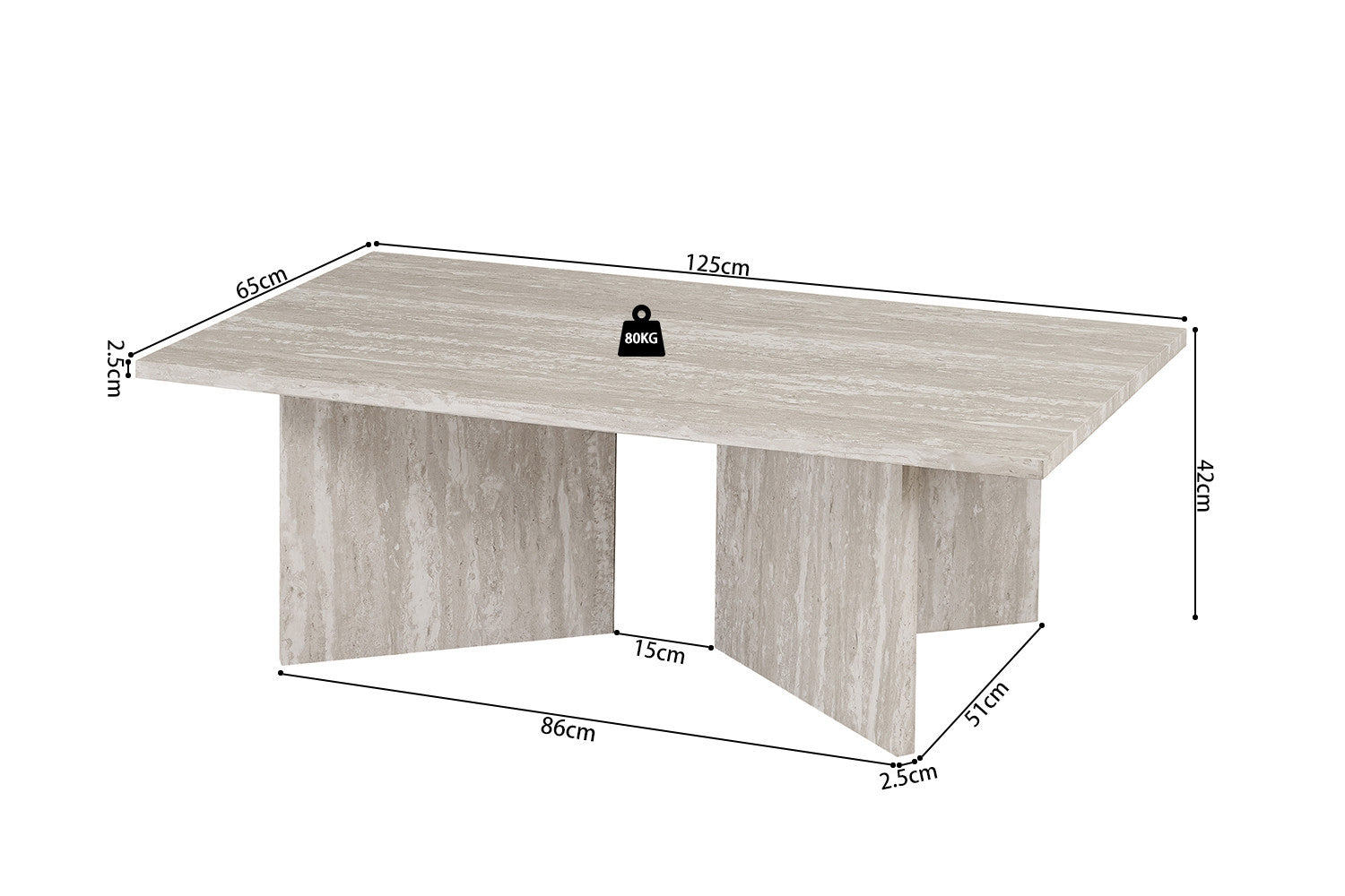 Salontafel 'Litar' Decor Travertin Grijs