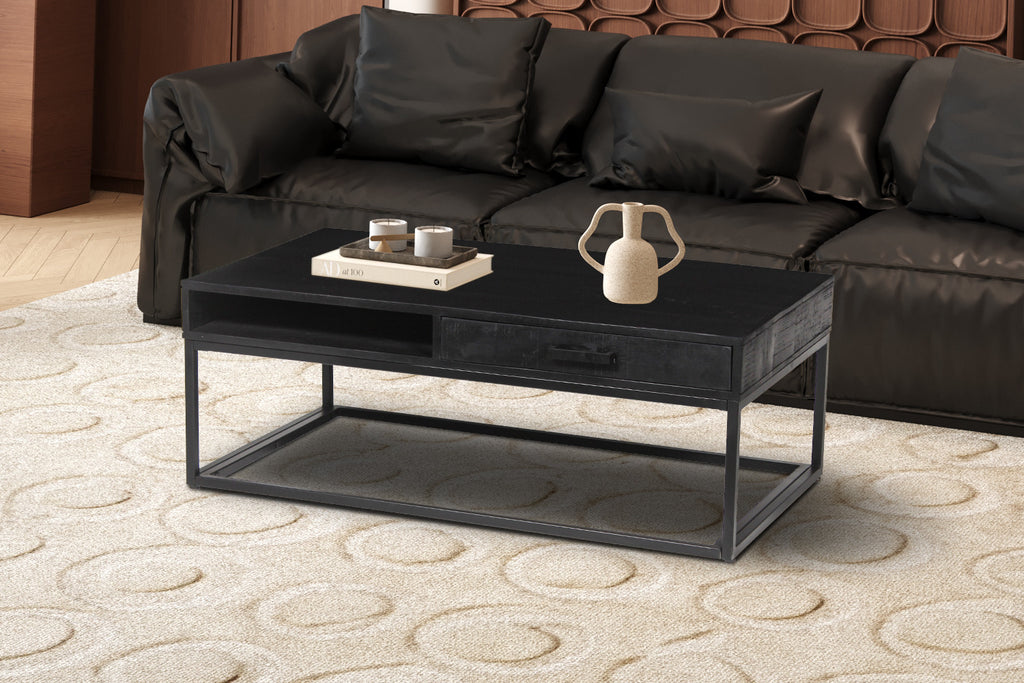 Salontafel sienna met lade Mango hout zwart