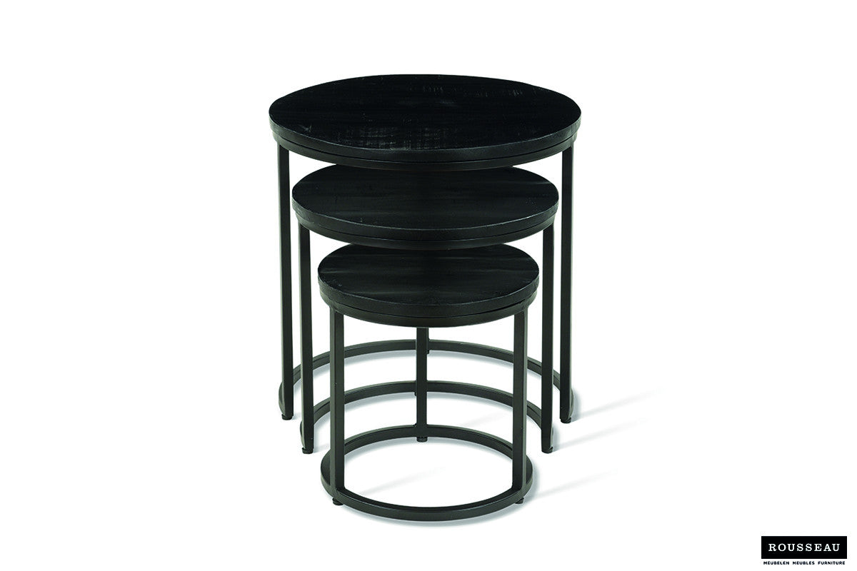 Bijzettafel cas 3-delig Mango hout zwart