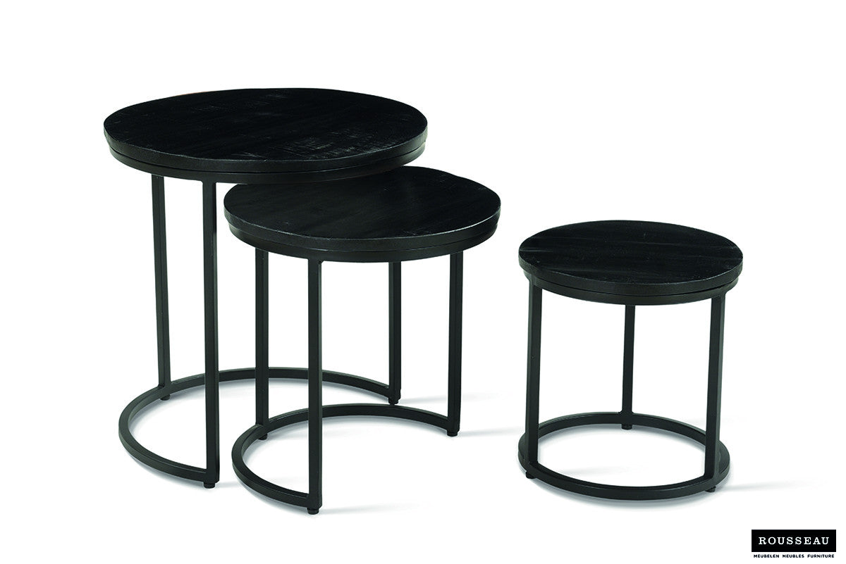 Bijzettafel cas 3-delig Mango hout zwart