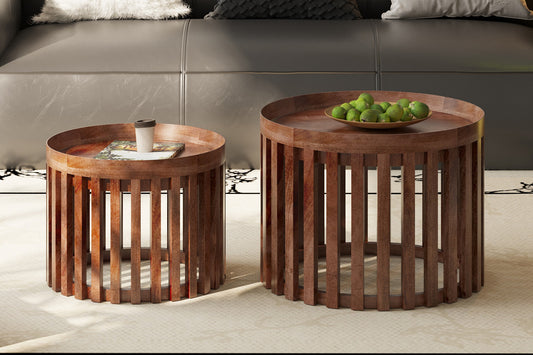 Salontafel auro 2-delig Rond Mango hout Lichtbruin