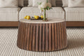 Salontafel mira 70 cm Rond Mango hout met Travertin Beige