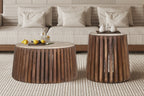 Salontafel mira 70 cm Rond Mango hout met Travertin Beige