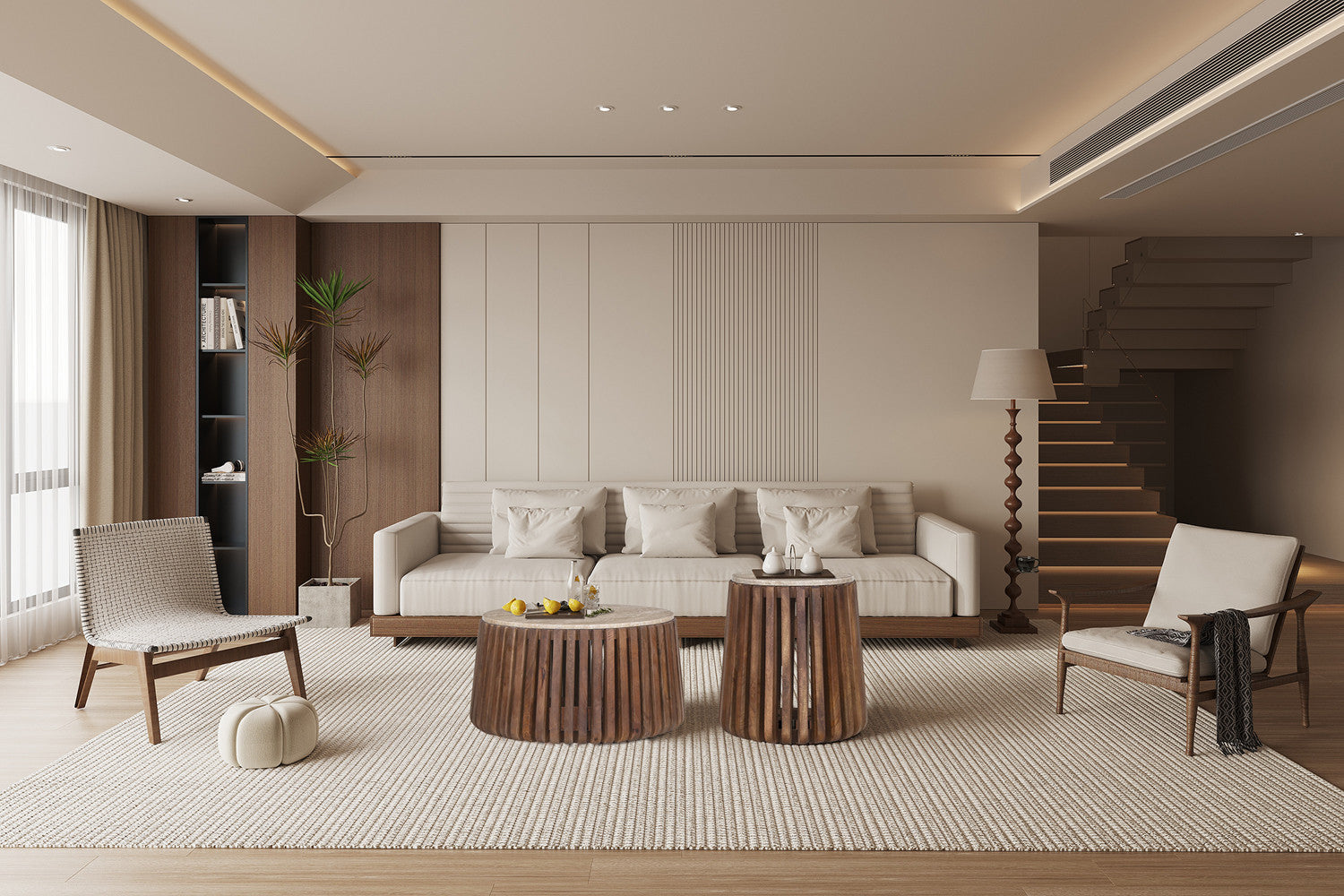 Salontafel mira 70 cm Rond Mango hout met Travertin Beige