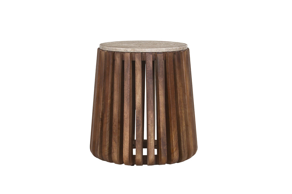 Bijzettafel mira 40 cm Rond Mango hout met Travertin Beige