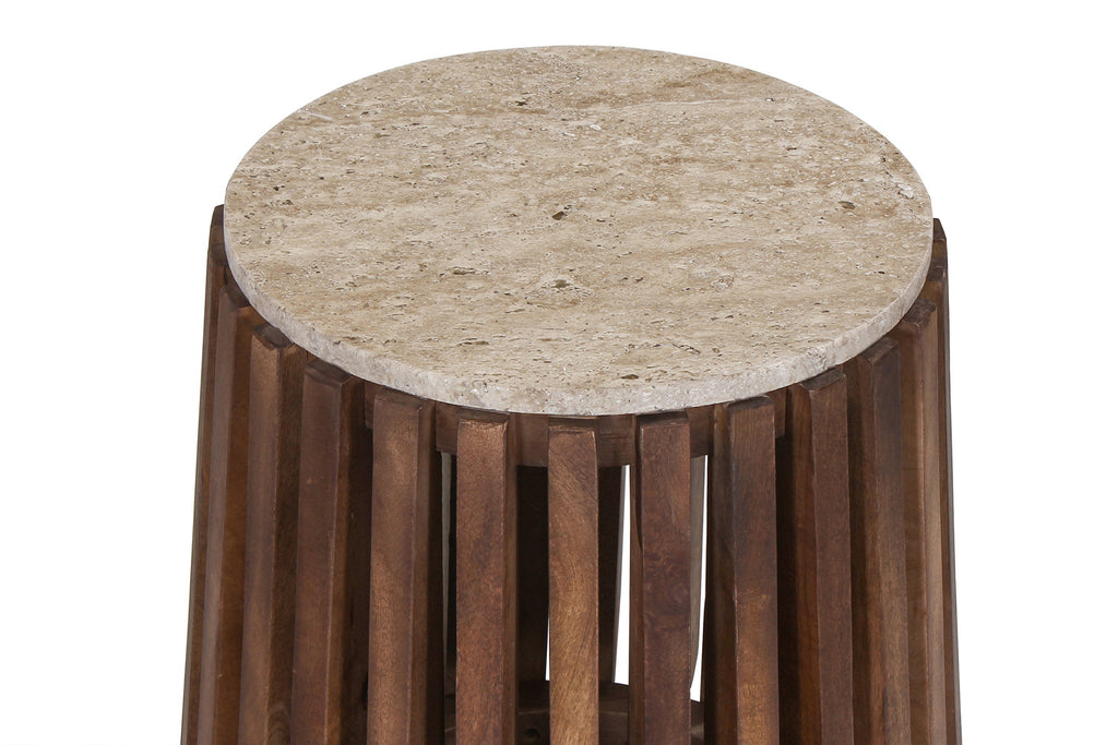 Bijzettafel mira 40 cm Rond Mango hout met Travertin Beige