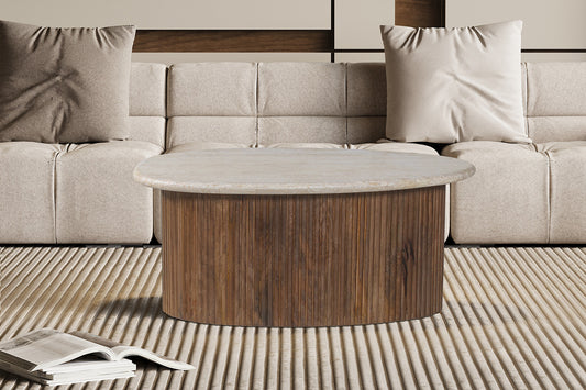 Salontafel basico 90 cm Mango hout met Travertin Beige