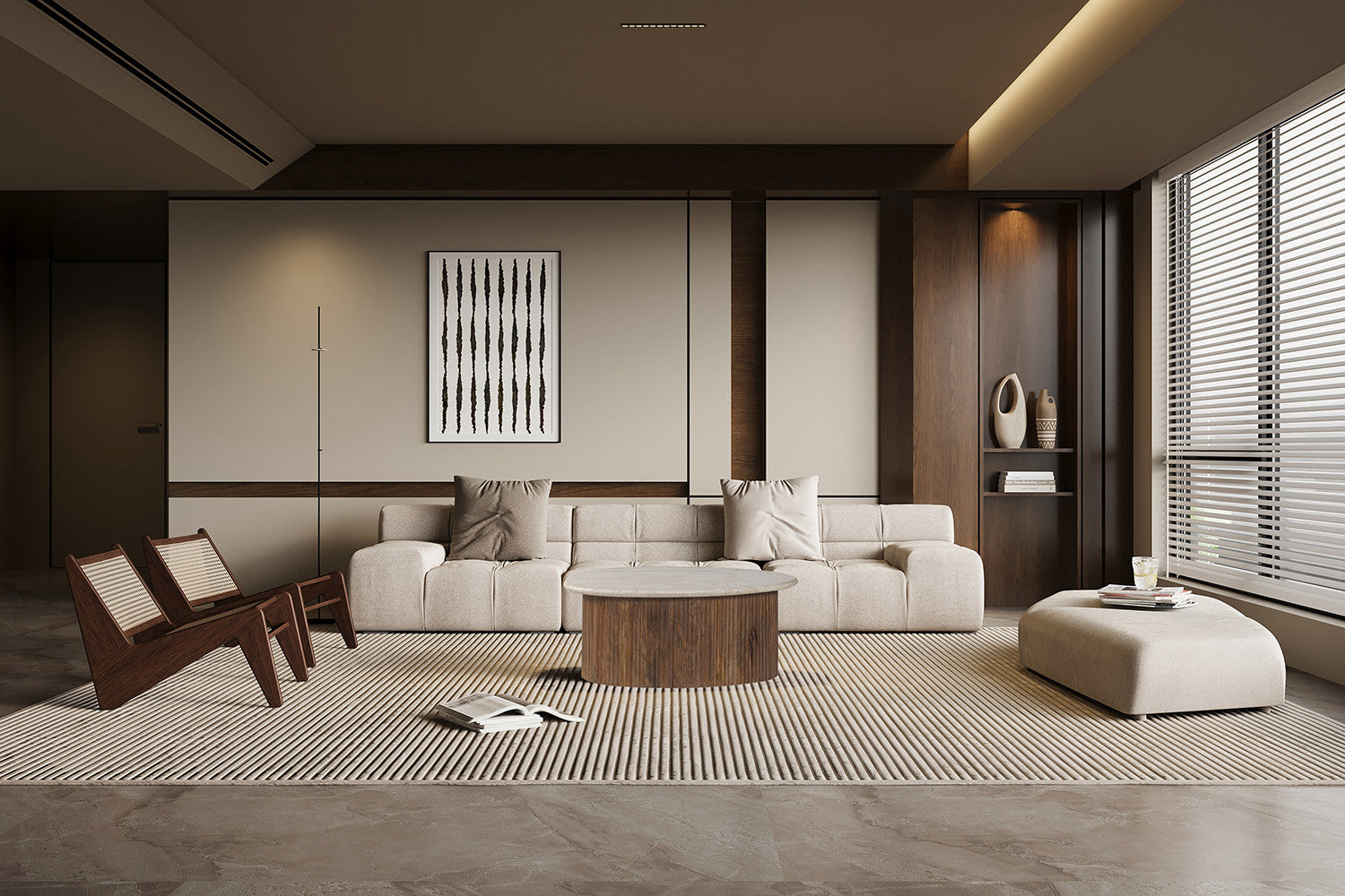 Salontafel basico 90 cm Mango hout met Travertin Beige