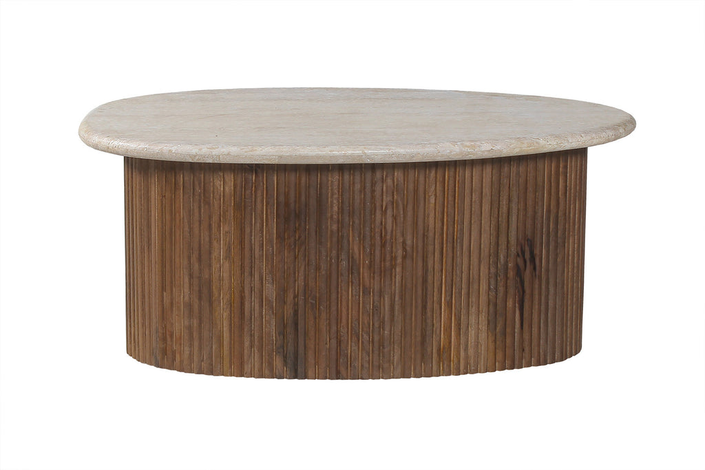 Salontafel basico 90 cm Mango hout met Travertin Beige