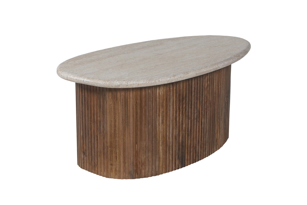 Salontafel basico 90 cm Mango hout met Travertin Beige
