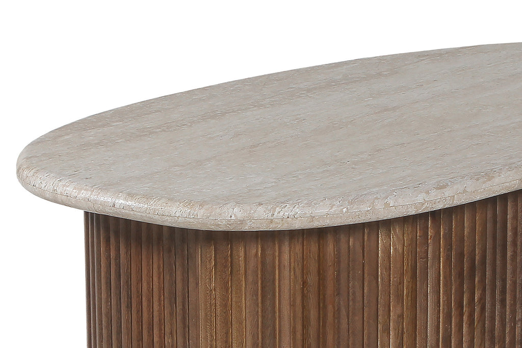 Salontafel basico 90 cm Mango hout met Travertin Beige