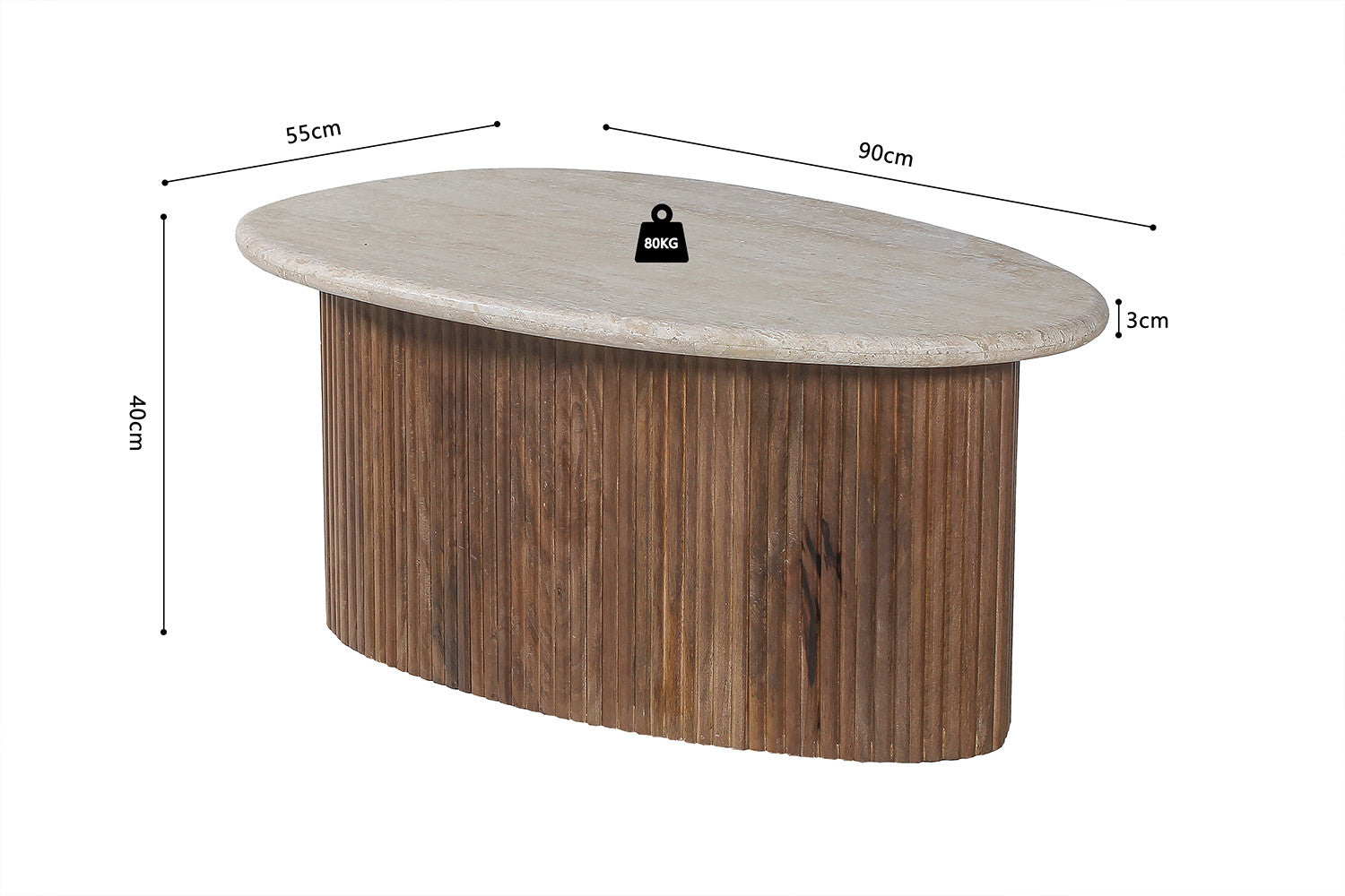Salontafel basico 90 cm Mango hout met Travertin Beige