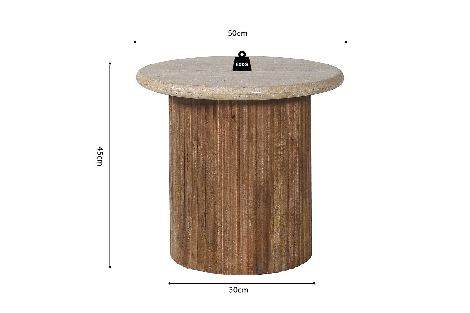 Bijzettafel arden 50 cm Mango hout met Travertin Beige