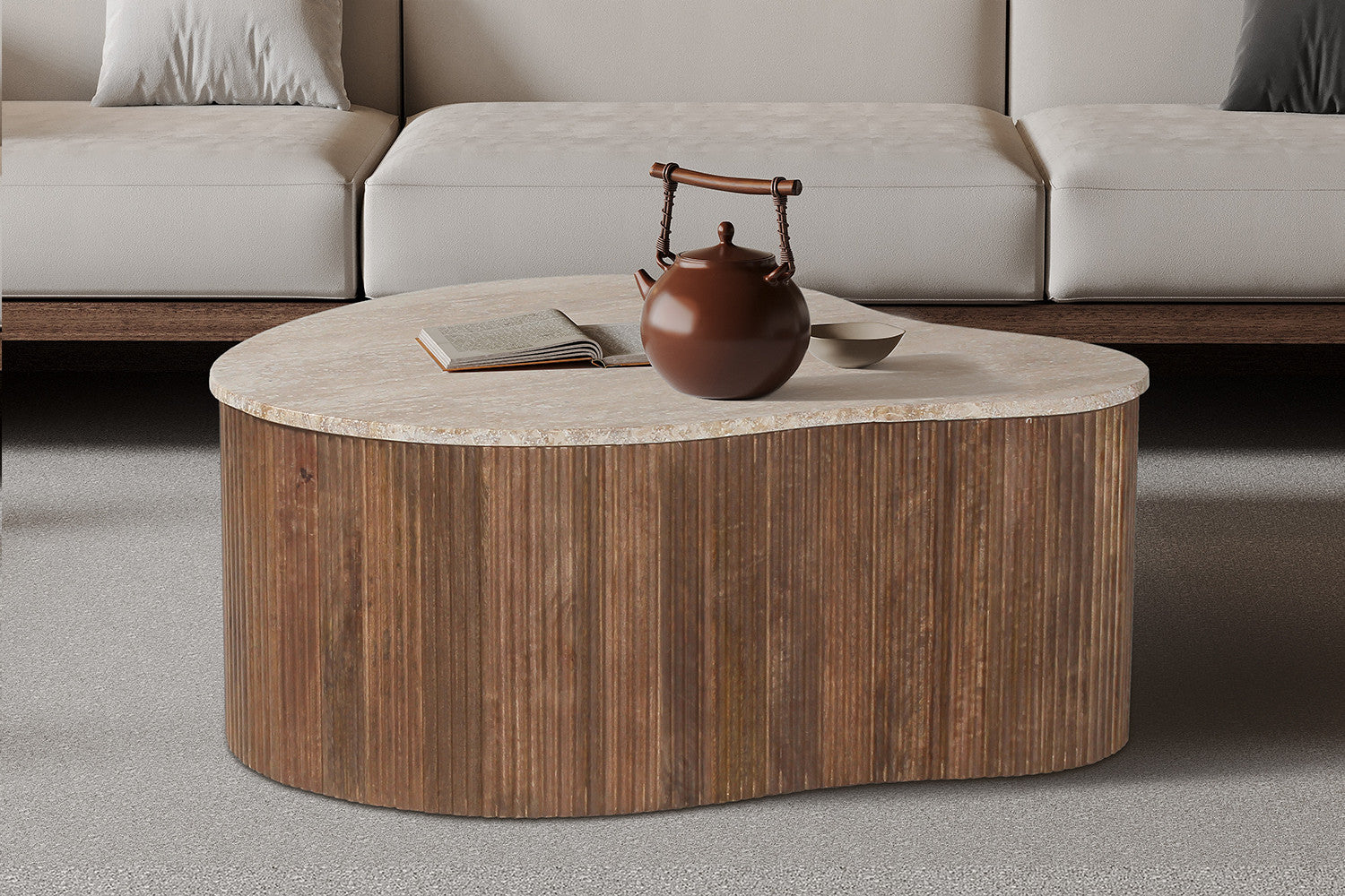 Salontafel Nova 83 cm Mango hout met Travetin Beige