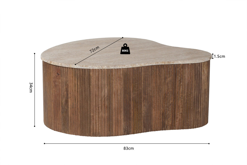 Salontafel Nova 83 cm Mango hout met Travetin Beige