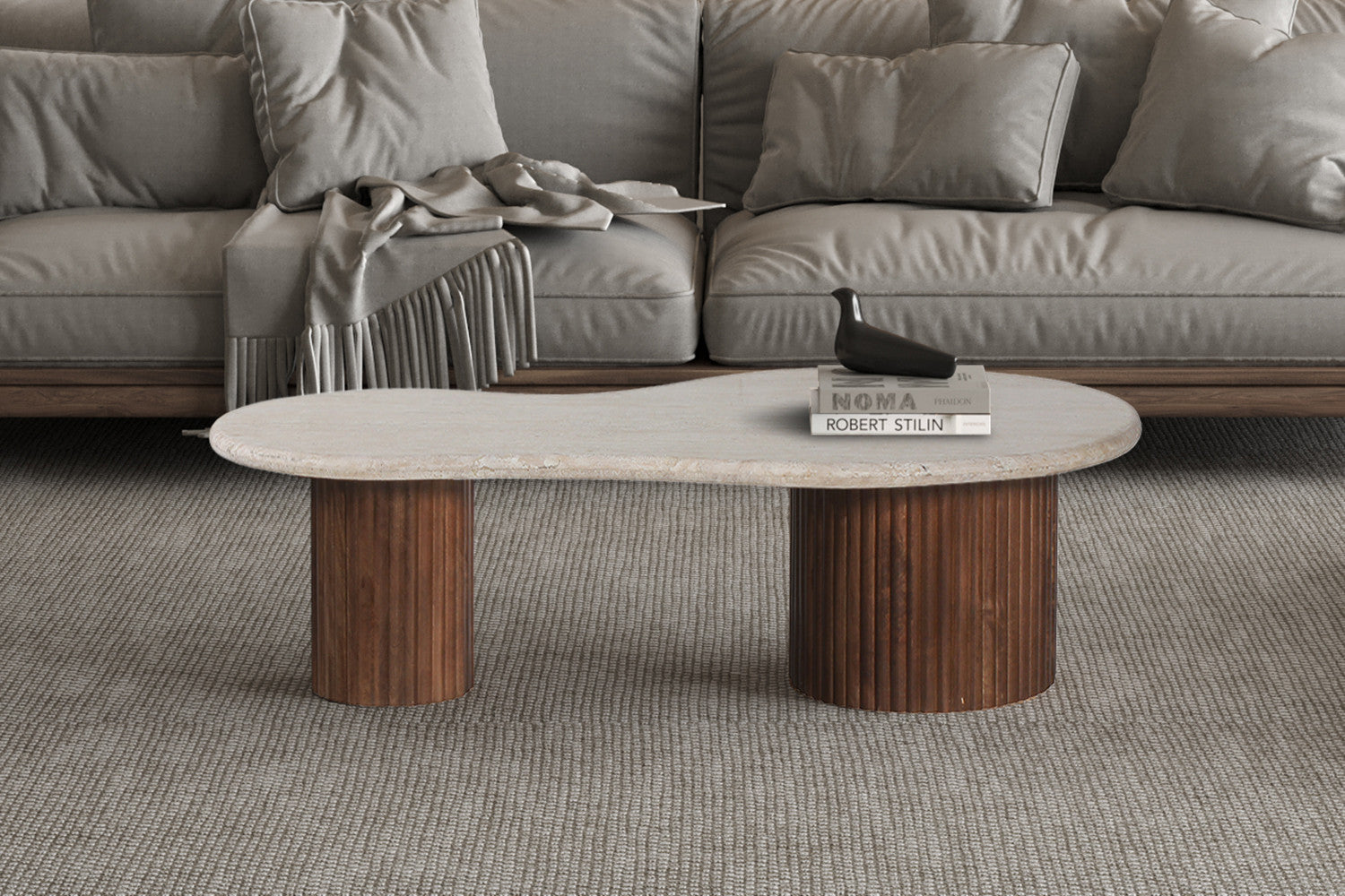 Salontafel linea 120 cm Mango hout met Travertin Beige