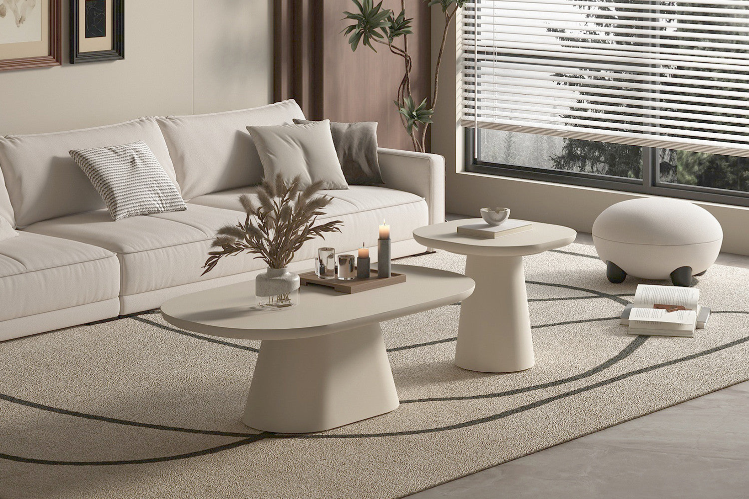 Salontafel rivaro 55 cm Ovaal Cement Beige