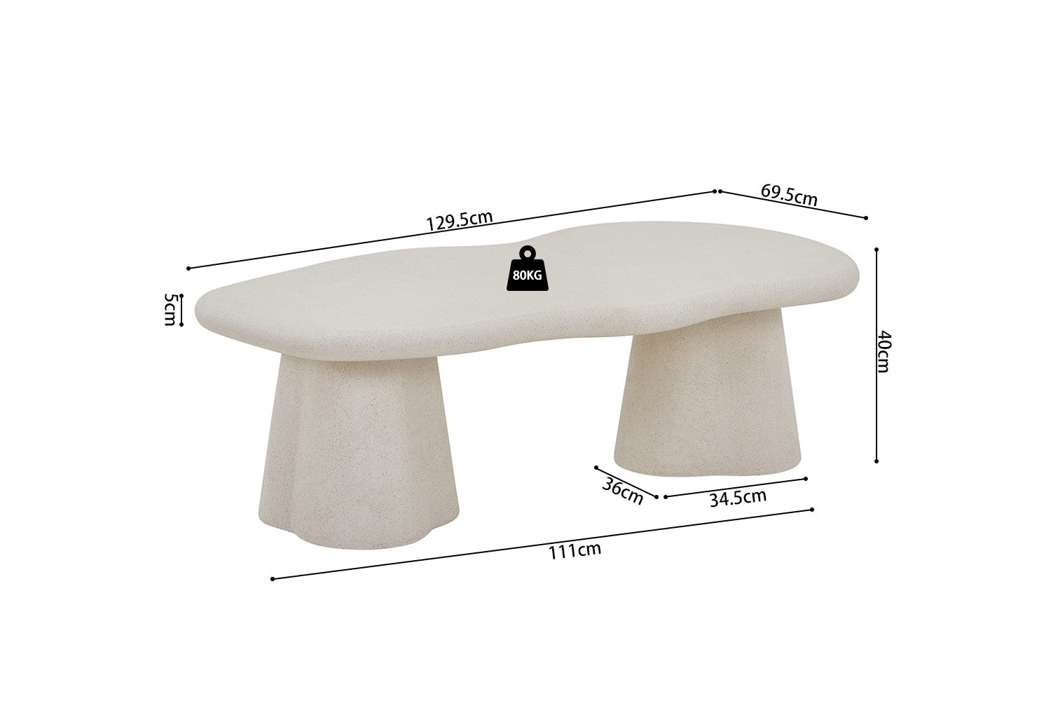 Salontafel 'Firo' 130 cm Organisch Cement